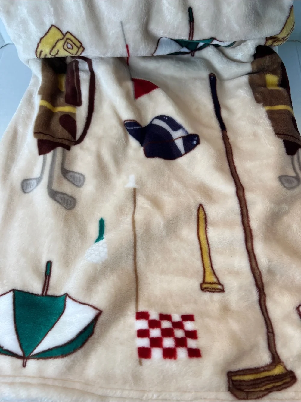 Birdie to Bogey Golf Cream Green 60”x70” Super Soft Throw Blanket New